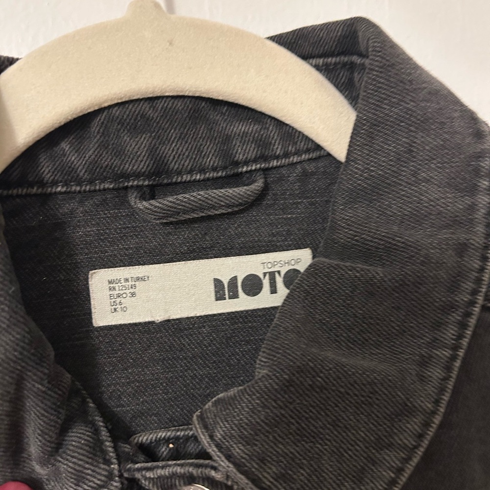 TOPSHOP Black Ruffle Denim Moto Jacket - Picture 4 of 4